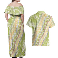 Green Palaka Hawaii Leis Couples Matching Off Shoulder Maxi Dress and Hawaiian Shirt Hawaiian-plaid Elegant Tropical Vibes LT14 - Polynesian Pride