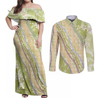 Green Palaka Hawaii Leis Couples Matching Off Shoulder Maxi Dress and Long Sleeve Button Shirt Hawaiian-plaid Elegant Tropical Vibes LT14 Green - Polynesian Pride