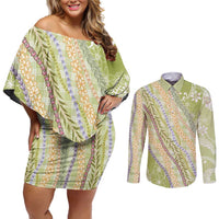 Green Palaka Hawaii Leis Couples Matching Off Shoulder Short Dress and Long Sleeve Button Shirt Hawaiian-plaid Elegant Tropical Vibes LT14 Green - Polynesian Pride