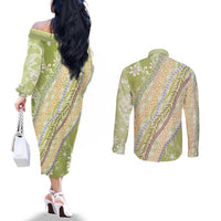Green Palaka Hawaii Leis Couples Matching Off The Shoulder Long Sleeve Dress and Long Sleeve Button Shirt Hawaiian-plaid Elegant Tropical Vibes LT14 - Polynesian Pride