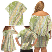 Green Palaka Hawaii Leis Family Matching Off Shoulder Short Dress and Hawaiian Shirt Hawaiian-plaid Elegant Tropical Vibes LT14 - Polynesian Pride