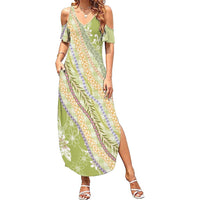 Green Palaka Hawaii Leis Family Matching Summer Maxi Dress and Hawaiian Shirt Hawaiian-plaid Elegant Tropical Vibes LT14 Mom's Dress Green - Polynesian Pride