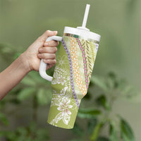 Green Palaka Hawaii Leis Tumbler With Handle Hawaiian-plaid Elegant Tropical Vibes - Polynesian Pride