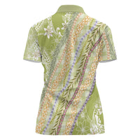 Green Palaka Hawaii Leis Women Polo Shirt Hawaiian-plaid Elegant Tropical Vibes LT14 - Polynesian Pride