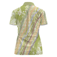 Green Palaka Hawaii Leis Women Polo Shirt Hawaiian-plaid Elegant Tropical Vibes - Polynesian Pride