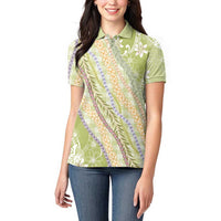 Green Palaka Hawaii Leis Women Polo Shirt Hawaiian-plaid Elegant Tropical Vibes LT14 - Polynesian Pride