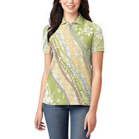 Green Palaka Hawaii Leis Women Polo Shirt Hawaiian-plaid Elegant Tropical Vibes - Polynesian Pride