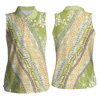 Green Palaka Hawaii Leis Women Sleeveless Polo Shirt - Hawaiian Plaid Elegant Tropical Vibes LT14 - Polynesian Pride