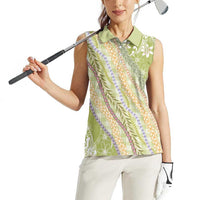 Green Palaka Hawaii Leis Women Sleeveless Polo Shirt - Hawaiian Plaid Elegant Tropical Vibes LT14 - Polynesian Pride