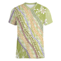 Green Palaka Hawaii Leis Women V-Neck T-Shirt Hawaiian-plaid Elegant Tropical Vibes LT14 Female Green - Polynesian Pride