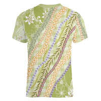 Green Palaka Hawaii Leis Women V-Neck T-Shirt Hawaiian-plaid Elegant Tropical Vibes LT14 - Polynesian Pride