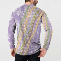Purple Palaka Hawaii Leis Button Sweatshirt Hawaiian-plaid Elegant Tropical Vibes - Polynesian Pride