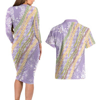 Purple Palaka Hawaii Leis Couples Matching Long Sleeve Bodycon Dress and Hawaiian Shirt Hawaiian-plaid Elegant Tropical Vibes LT14 - Polynesian Pride