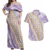 Purple Palaka Hawaii Leis Couples Matching Off Shoulder Maxi Dress and Hawaiian Shirt Hawaiian-plaid Elegant Tropical Vibes LT14 Purple - Polynesian Pride