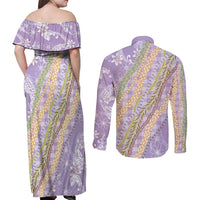 Purple Palaka Hawaii Leis Couples Matching Off Shoulder Maxi Dress and Long Sleeve Button Shirt Hawaiian-plaid Elegant Tropical Vibes LT14 - Polynesian Pride