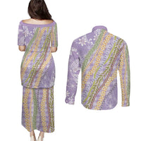 Purple Palaka Hawaii Leis Couples Matching Puletasi and Long Sleeve Button Shirt Hawaiian-plaid Elegant Tropical Vibes LT14 - Polynesian Pride