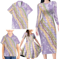 Purple Palaka Hawaii Leis Family Matching Long Sleeve Bodycon Dress and Hawaiian Shirt Hawaiian-plaid Elegant Tropical Vibes LT14 - Polynesian Pride