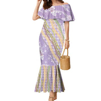 Purple Palaka Hawaii Leis Family Matching Mermaid Dress and Hawaiian Shirt Hawaiian-plaid Elegant Tropical Vibes LT14 Mom's Dress Purple - Polynesian Pride