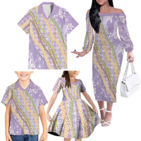 Purple Palaka Hawaii Leis Family Matching Off The Shoulder Long Sleeve Dress and Hawaiian Shirt Hawaiian-plaid Elegant Tropical Vibes LT14 - Polynesian Pride