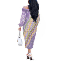Purple Palaka Hawaii Leis Off The Shoulder Long Sleeve Dress Hawaiian-plaid Elegant Tropical Vibes LT14 - Polynesian Pride