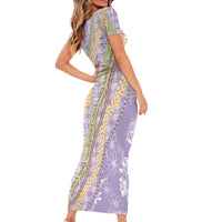 Purple Palaka Hawaii Leis Short Sleeve Bodycon Dress Hawaiian-plaid Elegant Tropical Vibes LT14 - Polynesian Pride