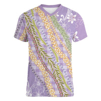 Purple Palaka Hawaii Leis Women V-Neck T-Shirt Hawaiian-plaid Elegant Tropical Vibes LT14 Female Purple - Polynesian Pride