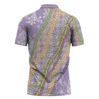 Purple Palaka Hawaii Leis Zipper Polo Shirt Hawaiian-plaid Elegant Tropical Vibes - Polynesian Pride