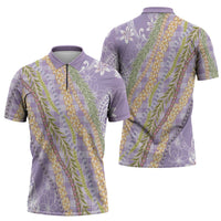 Purple Palaka Hawaii Leis Zipper Polo Shirt Hawaiian-plaid Elegant Tropical Vibes - Polynesian Pride