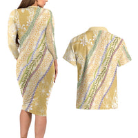 Yellow Palaka Hawaii Leis Couples Matching Long Sleeve Bodycon Dress and Hawaiian Shirt Hawaiian-plaid Elegant Tropical Vibes LT14 - Polynesian Pride