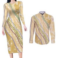 Yellow Palaka Hawaii Leis Couples Matching Long Sleeve Bodycon Dress and Long Sleeve Button Shirt Hawaiian-plaid Elegant Tropical Vibes LT14 Yellow - Polynesian Pride