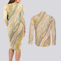 Yellow Palaka Hawaii Leis Couples Matching Long Sleeve Bodycon Dress and Long Sleeve Button Shirt Hawaiian-plaid Elegant Tropical Vibes LT14 - Polynesian Pride