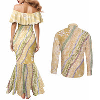 Yellow Palaka Hawaii Leis Couples Matching Mermaid Dress and Long Sleeve Button Shirt Hawaiian-plaid Elegant Tropical Vibes LT14 - Polynesian Pride