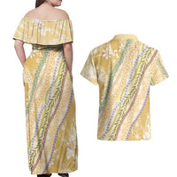 Yellow Palaka Hawaii Leis Couples Matching Off Shoulder Maxi Dress and Hawaiian Shirt Hawaiian-plaid Elegant Tropical Vibes LT14 - Polynesian Pride