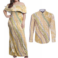 Yellow Palaka Hawaii Leis Couples Matching Off Shoulder Maxi Dress and Long Sleeve Button Shirt Hawaiian-plaid Elegant Tropical Vibes LT14 Yellow - Polynesian Pride