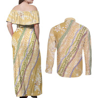 Yellow Palaka Hawaii Leis Couples Matching Off Shoulder Maxi Dress and Long Sleeve Button Shirt Hawaiian-plaid Elegant Tropical Vibes LT14 - Polynesian Pride