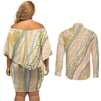Yellow Palaka Hawaii Leis Couples Matching Off Shoulder Short Dress and Long Sleeve Button Shirt Hawaiian-plaid Elegant Tropical Vibes LT14 - Polynesian Pride