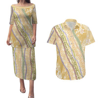 Yellow Palaka Hawaii Leis Couples Matching Puletasi and Hawaiian Shirt Hawaiian-plaid Elegant Tropical Vibes LT14 Yellow - Polynesian Pride