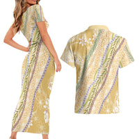 Yellow Palaka Hawaii Leis Couples Matching Short Sleeve Bodycon Dress and Hawaiian Shirt Hawaiian-plaid Elegant Tropical Vibes LT14 - Polynesian Pride