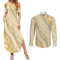 Yellow Palaka Hawaii Leis Couples Matching Summer Maxi Dress and Long Sleeve Button Shirt Hawaiian-plaid Elegant Tropical Vibes LT14 Yellow - Polynesian Pride