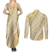 Yellow Palaka Hawaii Leis Couples Matching Summer Maxi Dress and Long Sleeve Button Shirt Hawaiian-plaid Elegant Tropical Vibes LT14 - Polynesian Pride