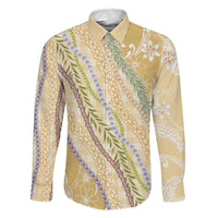 Yellow Palaka Hawaii Leis Family Matching Off Shoulder Maxi Dress and Hawaiian Shirt Hawaiian-plaid Elegant Tropical Vibes LT14 Dad's Shirt - Long Sleeve Yellow - Polynesian Pride