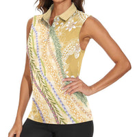 Yellow Palaka Hawaii Leis Women Sleeveless Polo Shirt Hawaiian-plaid Elegant Tropical Vibes LT14 - Polynesian Pride