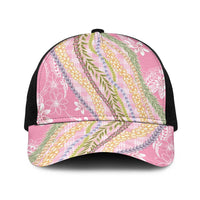 Pink Palaka Hawaii Leis Baseball Net Cap Hawaiian-plaid Elegant Tropical Vibes - Polynesian Pride