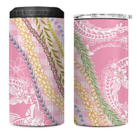 Pink Palaka Hawaii Leis 4 in 1 Can Cooler Tumbler Hawaiian-plaid Elegant Tropical Vibes LT14 One Size: 16 oz Pink - Polynesian Pride
