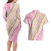 Pink Palaka Hawaii Leis Couples Matching Long Sleeve Bodycon Dress and Hawaiian Shirt Hawaiian-plaid Elegant Tropical Vibes LT14 - Polynesian Pride