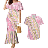 Pink Palaka Hawaii Leis Couples Matching Mermaid Dress and Hawaiian Shirt Hawaiian-plaid Elegant Tropical Vibes LT14 Pink - Polynesian Pride