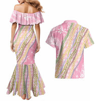 Pink Palaka Hawaii Leis Couples Matching Mermaid Dress and Hawaiian Shirt Hawaiian-plaid Elegant Tropical Vibes LT14 - Polynesian Pride