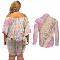 Pink Palaka Hawaii Leis Couples Matching Off Shoulder Short Dress and Long Sleeve Button Shirt Hawaiian-plaid Elegant Tropical Vibes LT14 - Polynesian Pride