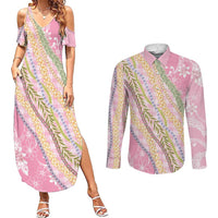 Pink Palaka Hawaii Leis Couples Matching Summer Maxi Dress and Long Sleeve Button Shirt Hawaiian-plaid Elegant Tropical Vibes LT14 Pink - Polynesian Pride