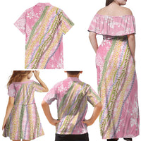 Pink Palaka Hawaii Leis Family Matching Off Shoulder Maxi Dress and Hawaiian Shirt Hawaiian-plaid Elegant Tropical Vibes LT14 - Polynesian Pride